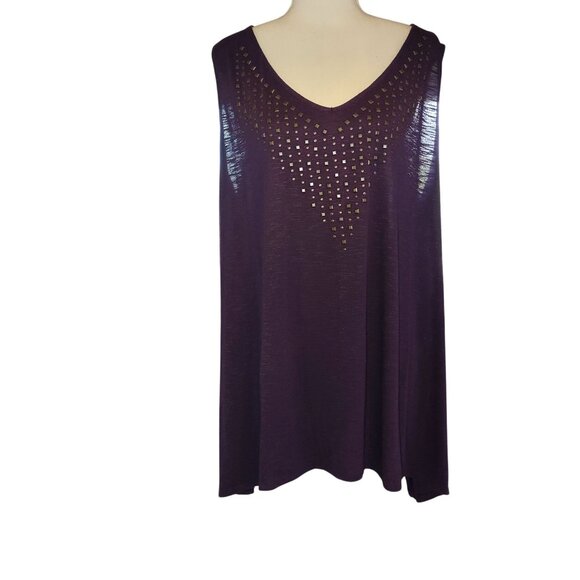 Faded Glory Tops - Faded Glory Purple Sleeveless V-Neck Tank Top W/ Gold Studded Detail 3X (22W-24W